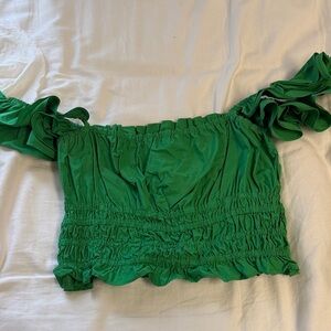 Anthropologie Green Off-Shoulder Ruffle Top